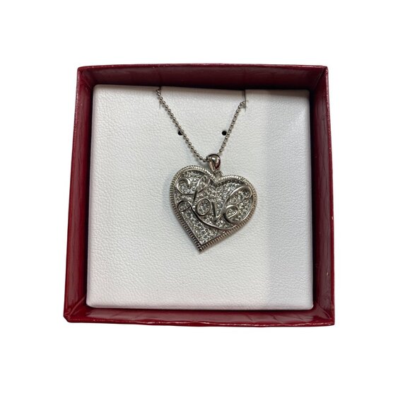 Sterling Silver Heart Pendant Necklace With "Forever And Always" Engraving & CZ - Picture 1 of 7